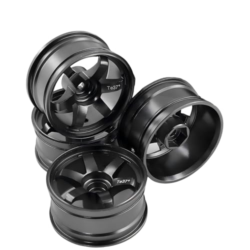 1/10 RC On Road Drift Wheels Rims Hex 12mm Alloy Aluminum Rally Racing Hubs for 1:10 Scale Touring Street Car Tires Tyres Tamiya TT01 TT02 A959 PTG2 HPI KYOSHO HSP XV02 XV01 4PCS (Black)