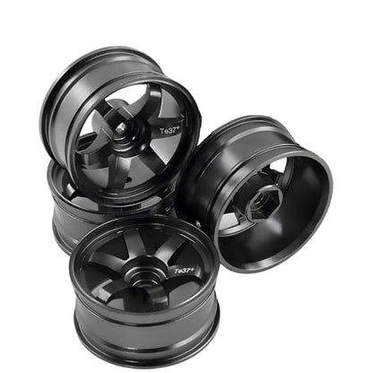 1/10 RC On Road Drift Wheels Rims Hex 12mm Alloy Aluminum Rally Racing Hubs for 1:10 Scale Touring Street Car Tires Tyres Tamiya TT01 TT02 A959 PTG2 HPI KYOSHO HSP XV02 XV01 4PCS (Black)