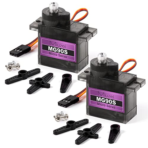 MG90S 9G Micro Servo Motor Metal Gear for RC Plane Robot Arduino (2) | 2.0 kg.cm Torque, 0.08sec/60°Speed. 9 gram Mini Digital 180 Degree Steering Servo Kit for Helicopter Airplane Car Boat Diy