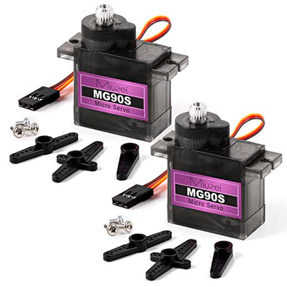 MG90S 9G Micro Servo Motor Metal Gear for RC Plane Robot Arduino (2) | 2.0 kg.cm Torque, 0.08sec/60°Speed. 9 gram Mini Digital 180 Degree Steering Servo Kit for Helicopter Airplane Car Boat Diy
