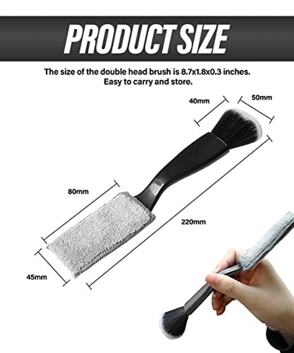 Universal 2 in 1 Duster for Car Clean,Car Bursh Tool,Double Head Brush,Auto Interior Detailing Brush,Soft Car Interior Detailing Brush Dust Brush (Black) - color: Black
