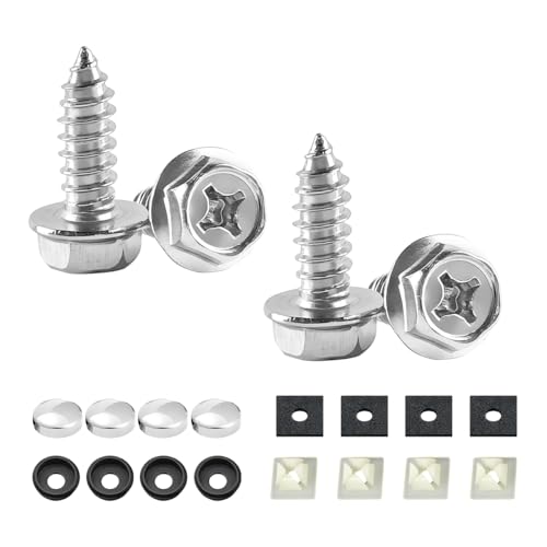 YALOK 4PCS Cross License Plate Screws, M6 Mounting Kit, Silver | stainless steel hardware, rust-resistant finish, tamper-resistant fasteners, includes nuts and caps, front or rear mounting - color: Cross-Silver Set, size: 4PCS