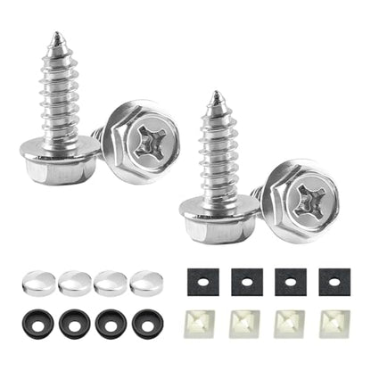 YALOK 4PCS Cross License Plate Screws, M6 Mounting Kit, Silver | stainless steel hardware, rust-resistant finish, tamper-resistant fasteners, includes nuts and caps, front or rear mounting - color: Cross-Silver Set, size: 4PCS