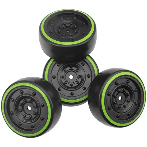 4Pack ShareGoo OD2.55inch Hard Plastic 1/10 RC Drift Car Tires & Wheel Rims 12mm Hex Compatible with Traxxas 4Tec 2.0 HSP Tamiya TT01 TT02 Kyosho RC 1/10 On-Road Drift Drifting RC Car (Green) - color: Green