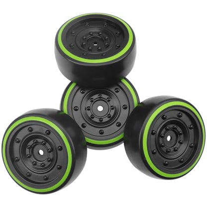 4Pack ShareGoo OD2.55inch Hard Plastic 1/10 RC Drift Car Tires & Wheel Rims 12mm Hex Compatible with Traxxas 4Tec 2.0 HSP Tamiya TT01 TT02 Kyosho RC 1/10 On-Road Drift Drifting RC Car (Green) - color: Green