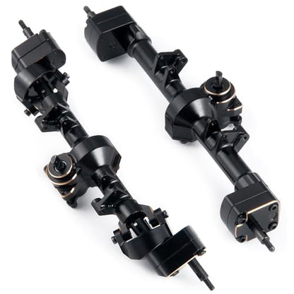 SCX24 Universal Front and Rear Axles Set for 1/24th RC Crawlers C10 JLU | and Gladiator Deadbolt Bronco, with Brass Counterweights - color: Front & Rear