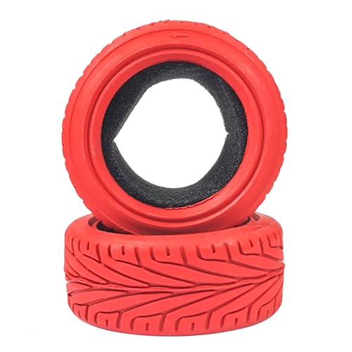 1/10 RC On-Road Car Tyres, 65mm Rubber RC Tire for 1/10 HSP Tamiya HPI Kyosho RC On Road Run-flating Car (Red) - color: Red