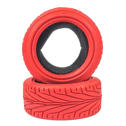 1/10 RC On-Road Car Tyres, 65mm Rubber RC Tire for 1/10 HSP Tamiya HPI Kyosho RC On Road Run-flating Car (Red) - color: Red