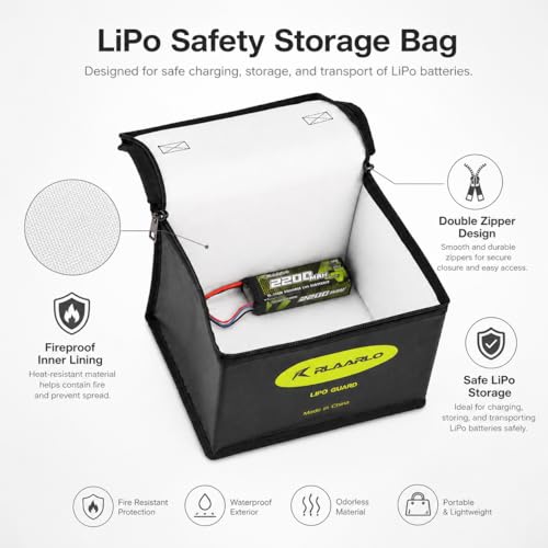 AMORIL Fireproof Explosionproof Large Capacity Battery Storage Guard Pouch for Lipo Charge & Storage (8.46 x 6.5 x 5.71 in),Black