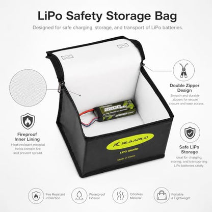 AMORIL Fireproof Explosionproof Large Capacity Battery Storage Guard Pouch for Lipo Charge & Storage (8.46 x 6.5 x 5.71 in),Black