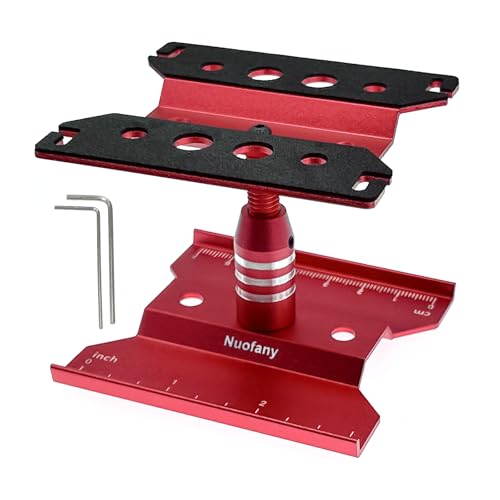 RC Car Aluminum Repair Workstation 360 Degree Rotation Lift Lower Work Stand w/Screw Tray for SCX24 TRX4M FCX24 1/16 1/18 1/24 Scale RC Truck Crawler Buggy (Red) - style: Red
