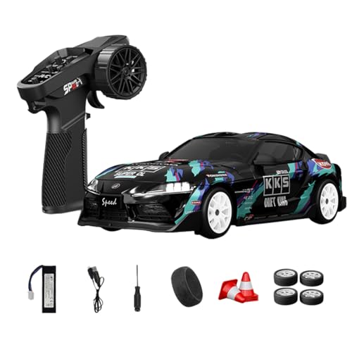 1:24 Scale RC Drift Car with Gyro Stability, 2.4GHz 4WD Proportional Control High-Speed Drift Racing Car with LED Lights & Dual-Mode Tire Switch (Racing & Drift) for Adults (S3 Black/D24-01) - color: S3 Black, size: D24-01