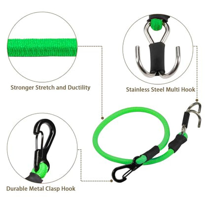 2pcs 280mm Elastic Strap Escape Rope Kinetic Winch Strap with Rescue Trailer Hook for 1/18 1/24 RC Crawler Car TRX4M High Trail SCX24 FCX24 (Green) - color: Green