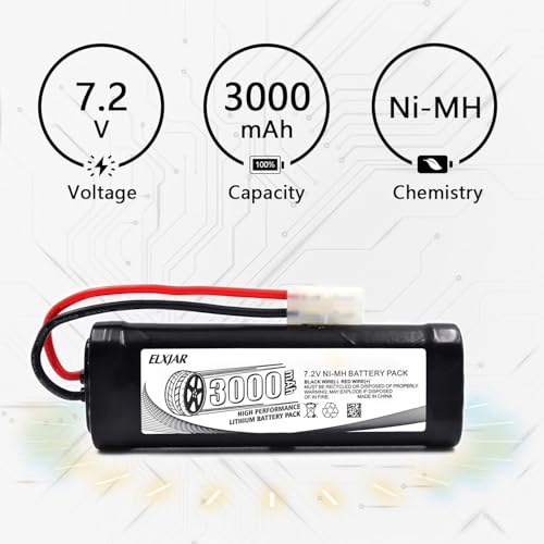 (2-Pack) 7.2V 3000mAh Ni-MH Battery with Tamiya Plug for RC Models | 8C battery for RC cars, airplanes, helicopters, boats, quadcopters and UAVs; includes 4.8V–12V Ni-MH/Ni-Cd charger. - color: 7.2V 3000mAh Tamiya Plug