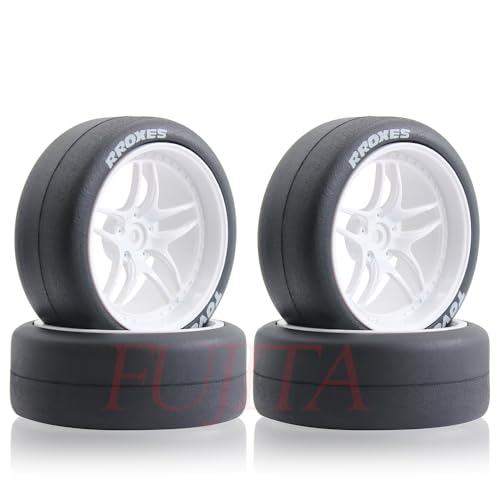 fujita 1/10 RC Rally Racing Drift Tires and Hard Plastic Wheels 65mm OD for Tamiya XV01 XV02 TT02 PTG HSP HPI RGT Kyosho FAZER MK2 PTG (White) - color: White