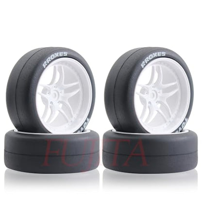 fujita 1/10 RC Rally Racing Drift Tires and Hard Plastic Wheels 65mm OD for Tamiya XV01 XV02 TT02 PTG HSP HPI RGT Kyosho FAZER MK2 PTG (White) - color: White