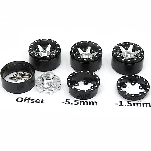hobbysoul Heavy 1.0 Beadlock Wheels Weight 20.5g/Rim, Adjustable Offset 1.0 Wheels Rims Hex 7mm for RC Micro Crawler 1/18 TRX4M Axial SCX24 90081, (4-Pack) - color: Black & Silver
