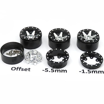 hobbysoul Heavy 1.0 Beadlock Wheels Weight 20.5g/Rim, Adjustable Offset 1.0 Wheels Rims Hex 7mm for RC Micro Crawler 1/18 TRX4M Axial SCX24 90081, (4-Pack) - color: Black & Silver