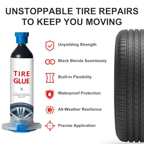 Tire Repair Glue, Tire Sealant Black Rubber Cement Repair Cracks | Suitable for All Tire Types, Seamless Strong Bonding, Heavy Duty, Flexible, Waterproof, Weather Resistance
