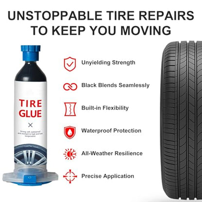 Tire Repair Glue, Tire Sealant Black Rubber Cement Repair Cracks | Suitable for All Tire Types, Seamless Strong Bonding, Heavy Duty, Flexible, Waterproof, Weather Resistance