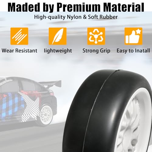 OD 2.55" On Road Rubber Tires Nylon Wheels- 12mm Hex for 1/10 RC Racing Car | Compatible with MJX HSP Tamiya HPI Kyosho Traxxas Sakura Redcat WLtoys 1/10 RC On-Road Racing Touring Car (4pcs, White) - style: A-White