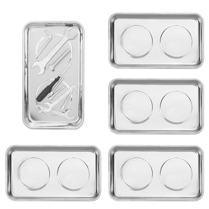 5 PCS Magnetic Trays, 9.4X5.5x1.4Inch, Magnet Tool Tray, Magnetic Parts Tray, silvery, by GENHAKON - size: 5 PCS Rectangle Silver