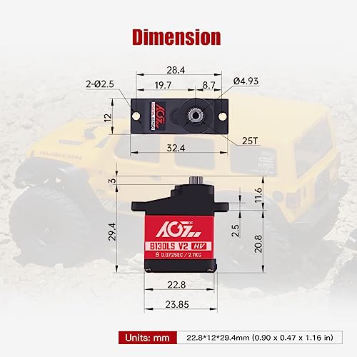AGFRC B13DLS V2 0.072s Titanium Gear Sub-Micro RC Servo | 8.4V HV, 2.7kg Torque, Dual Ball Bearings, Programmable, 180° Angle, for 1/14-1/24 RC Cars, Crawlers & Planes