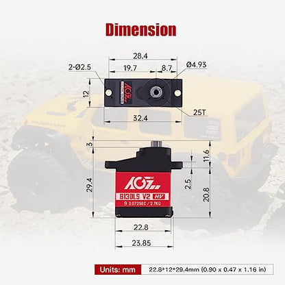 AGFRC B13DLS V2 0.072s Titanium Gear Sub-Micro RC Servo | 8.4V HV, 2.7kg Torque, Dual Ball Bearings, Programmable, 180° Angle, for 1/14-1/24 RC Cars, Crawlers & Planes