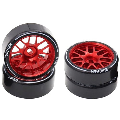 4PCS 27Mm Hard Drift Metal Wheel Rim Tyres Compatible with Wltoys 284131 K969 K979 K989 Kyosho Mini-Z 1/28 RC Car Parts（Red） - color: Red