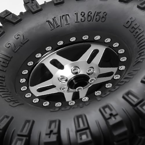 STMU 2.2 Inch Aluminum Beadlock Turbine Wheels - Perfect Fit for SCX10 TRX4 VS4-10 Gen8 1/10 RC Crawler Vehicles (Silver) - color: Silver