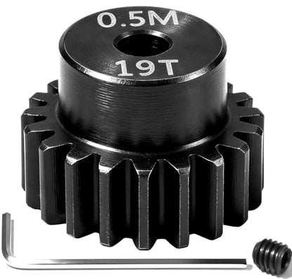 Hardened Steel 0.5M Pinion Gear 19T 2mm Shaft for RC Car/Helicopter Upgrade, Compatible with ARRMA 1/14 Typhoon 1/16 Mojave 1/18 Granite, Losi 1/12, 0.5Mod 13T-27T Gear for Brushed Brush-Less Motors - size: 19T