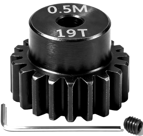 Hardened Steel 0.5M Pinion Gear 19T 2mm Shaft for RC Car/Helicopter Upgrade, Compatible with ARRMA 1/14 Typhoon 1/16 Mojave 1/18 Granite, Losi 1/12, 0.5Mod 13T-27T Gear for Brushed Brush-Less Motors - size: 19T