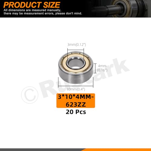 20Pcs 623ZZ High Carbon Steel Ball Bearing Deep Groove Ball Bearing Double Shielded Bearings Small Bearings for Furniture Wheels Skateboards Scooters - size: 623ZZ/0.12x0.39x0.16inch, style: high carbon steel