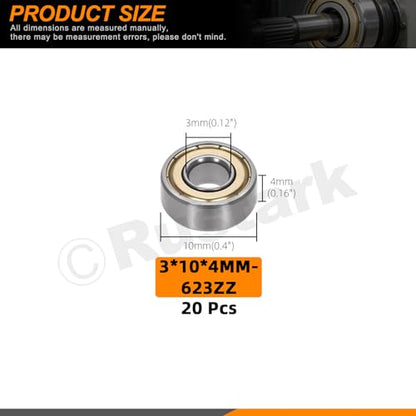 20Pcs 623ZZ High Carbon Steel Ball Bearing Deep Groove Ball Bearing Double Shielded Bearings Small Bearings for Furniture Wheels Skateboards Scooters - size: 623ZZ/0.12x0.39x0.16inch, style: high carbon steel