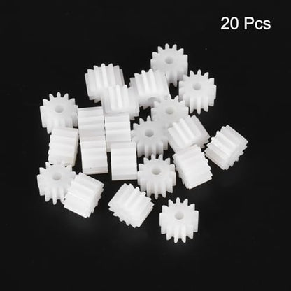 MECCANIXITY 20 Pcs 0.2" T Plastic Gears 13 Teeth Plastic Motor Gear Model 132A Reduction Gear for RC Car Model DIY Robot (White, Module 0.5) - style: 13 Teeth