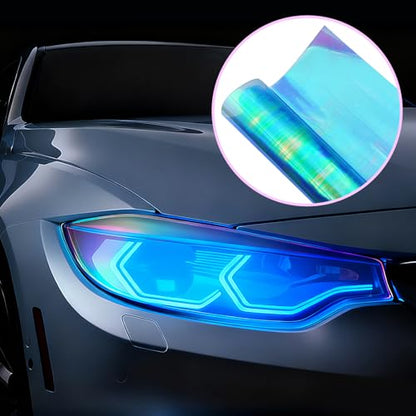 Automotive Universal Car Lamp Film 15.7 X 48inch Cuttable and Stretchability, Non-Marking Self-Adhesive Decals Car Decor, Car Headlight Taillight Fog Lamp Packaging Protective Film, Blue