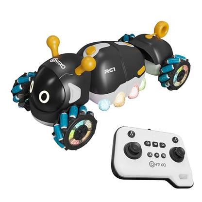 Contixo RC1 Mech Stunt RC Caterpillar Car – Kids Remote Control Car, Omni-Directional 360° in-Place Rotation, Mist Spray, LED Lights, All-Terrain Stunt Vehicle, Torsion Body, 2.4GHz Remote, Black - color: Black
