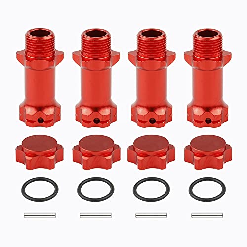 4pcs Aluminum 17mm Hex Adapter 30mm Extension Wheel Hub Drive Offset Width Extender with Anti-dust Cap Nuts for 1/8 RC On Road Car Off Road Truggy Truck Buggy Crawler, Red - color: Red