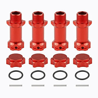 4pcs Aluminum 17mm Hex Adapter 30mm Extension Wheel Hub Drive Offset Width Extender with Anti-dust Cap Nuts for 1/8 RC On Road Car Off Road Truggy Truck Buggy Crawler, Red - color: Red