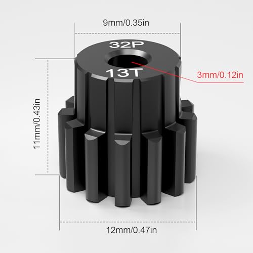 OGRC 32P 13T Pinion Gear for TRX4 Slash Rrustler Stampede Raptor 4x4 | 2pcs, Hardened Steel, 0.8M, 3.175mm Shaft Motor Gears for Traxxas 1/10 RC Car, #3943X
