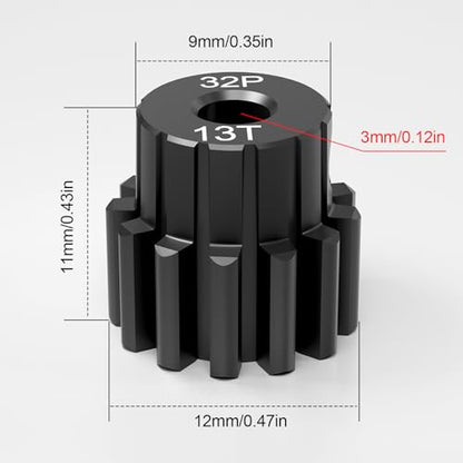 OGRC 32P 13T Pinion Gear for TRX4 Slash Rrustler Stampede Raptor 4x4 | 2pcs, Hardened Steel, 0.8M, 3.175mm Shaft Motor Gears for Traxxas 1/10 RC Car, #3943X