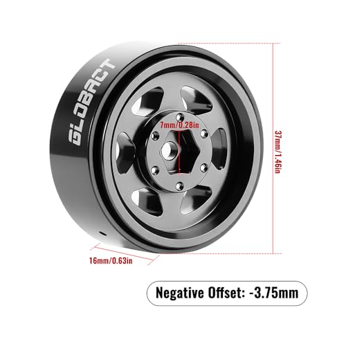 GLOBACT 1.3" Beadlock Wheels for SCX24 AX24 TRX4M 1/18 1/24 (Black) - color: Black