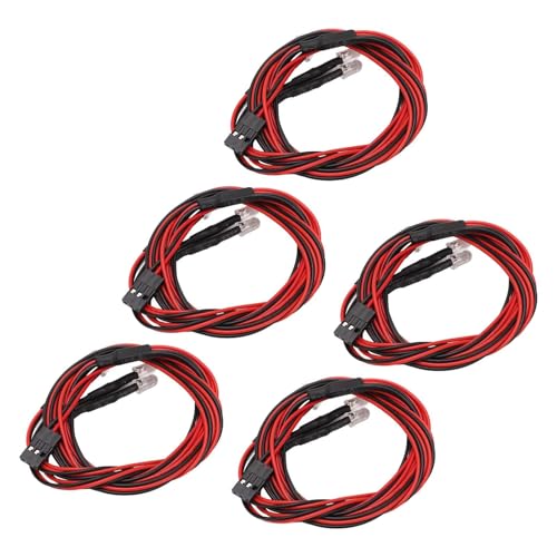 HERCHR 5PCS RC LED Light Kit, 5mm Headlights/Taillight Kit (2 White 2 red) for Hsp, Redcat, Axial, Scx10, D90, Hpi RC Cars Crawler Light Accessories