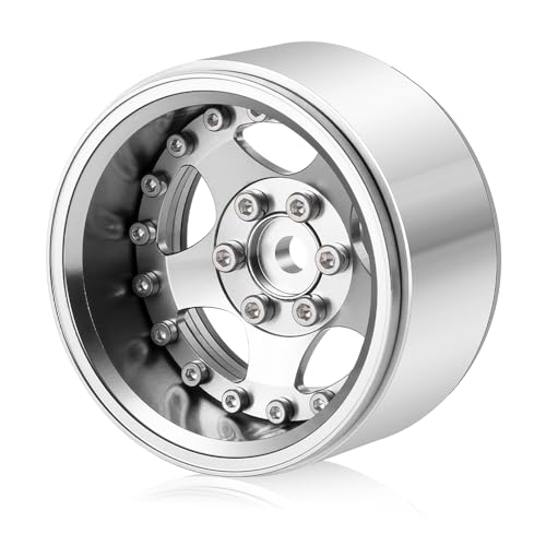 4PCS Aluminum 1.9" Beadlock Wheel Rims Upgrades for Axial SCX10 I II III TRX4 GEN7 GEN8 1/10 RC Crawler Truck Car (Silver) - color: Silver