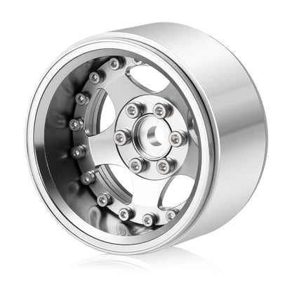4PCS Aluminum 1.9" Beadlock Wheel Rims Upgrades for Axial SCX10 I II III TRX4 GEN7 GEN8 1/10 RC Crawler Truck Car (Silver) - color: Silver