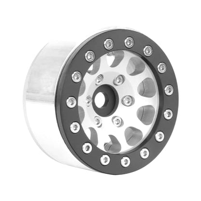 4PCS 1.55 Inch Aluminum Alloy Metal 10Holes Beadlock Wheel Rim Hubs Replacement Accessory for Tamiya AX90069 D90 TF2 CC01 CC02 1/10 RC Crawler Car Upgrade Parts (Black Silver) - color: Black Silver