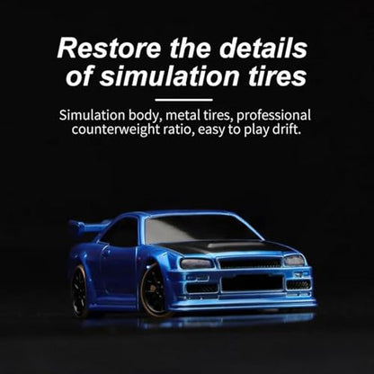 Turbo Racing 1:76 Scale Drift RC Car, Mini Table Racing Model Car with 2.4G Remote Control & Gyro Full Proportional RTR for Adults Hobby Toys Gifts (C64-Blue) - style: C64-Blue