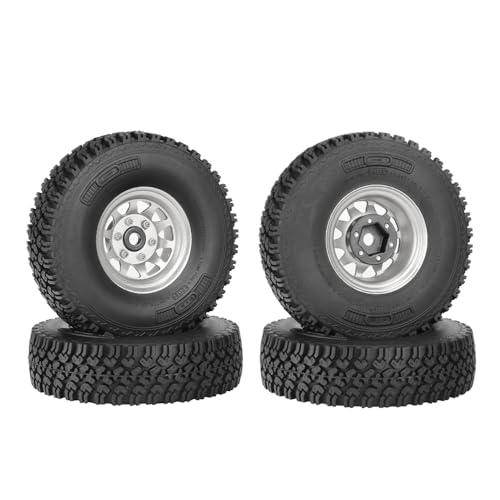 4PCS 1.55 Inch Beadlock Metal Wheel Rim and Rubber Tires Set for 1/10 RC Rock Crawler Car for Axial AX90069 D90 TF2 Tamiya CC01 LC70(90mm-10Holes Silver) - color: 90mm-10holes Silver