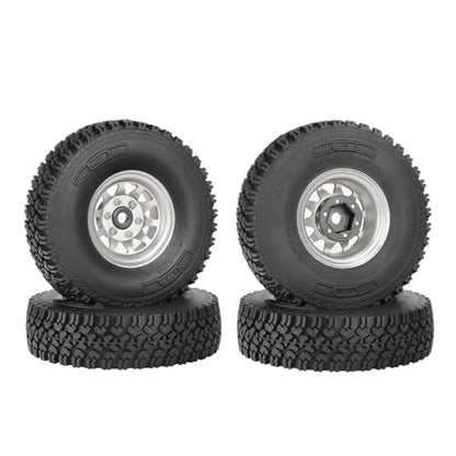 4PCS 1.55 Inch Beadlock Metal Wheel Rim and Rubber Tires Set for 1/10 RC Rock Crawler Car for Axial AX90069 D90 TF2 Tamiya CC01 LC70(90mm-10Holes Silver) - color: 90mm-10holes Silver