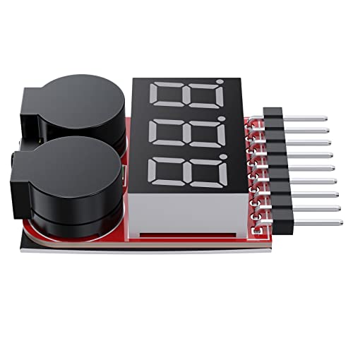 CAMWAY 5PCS 2in1 1-8s Lipo Battery Voltage Tester,RC Low Voltage Buzzer Alarm,Battery Monitor Checker Tester for 1-8s Lipo/Li-ion/LiMn/Li-Fe